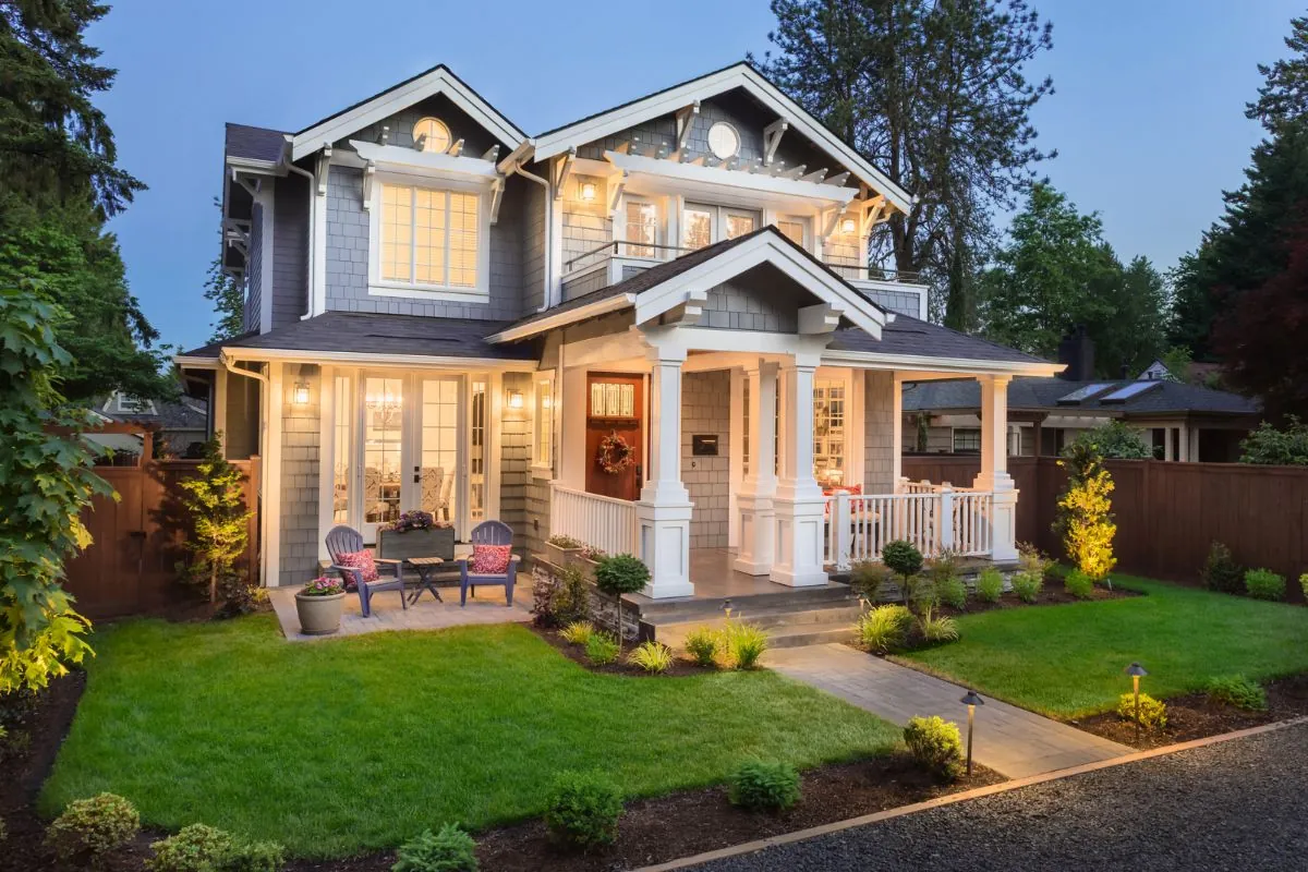 beautiful luxury home exterior at twilight