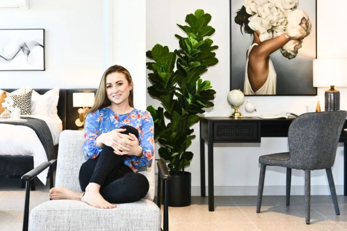 beautiful lady relaxing on living room