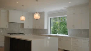 Bright, modern kitchen with ample cabinet space and sleek lighting. See how a professional remodel can increase your home’s value.