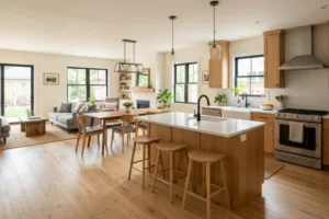 Modern open floor plan, whole-home remodeling, and full home renovation- Fairfield remodeling project completed by Dogwood Renovation.